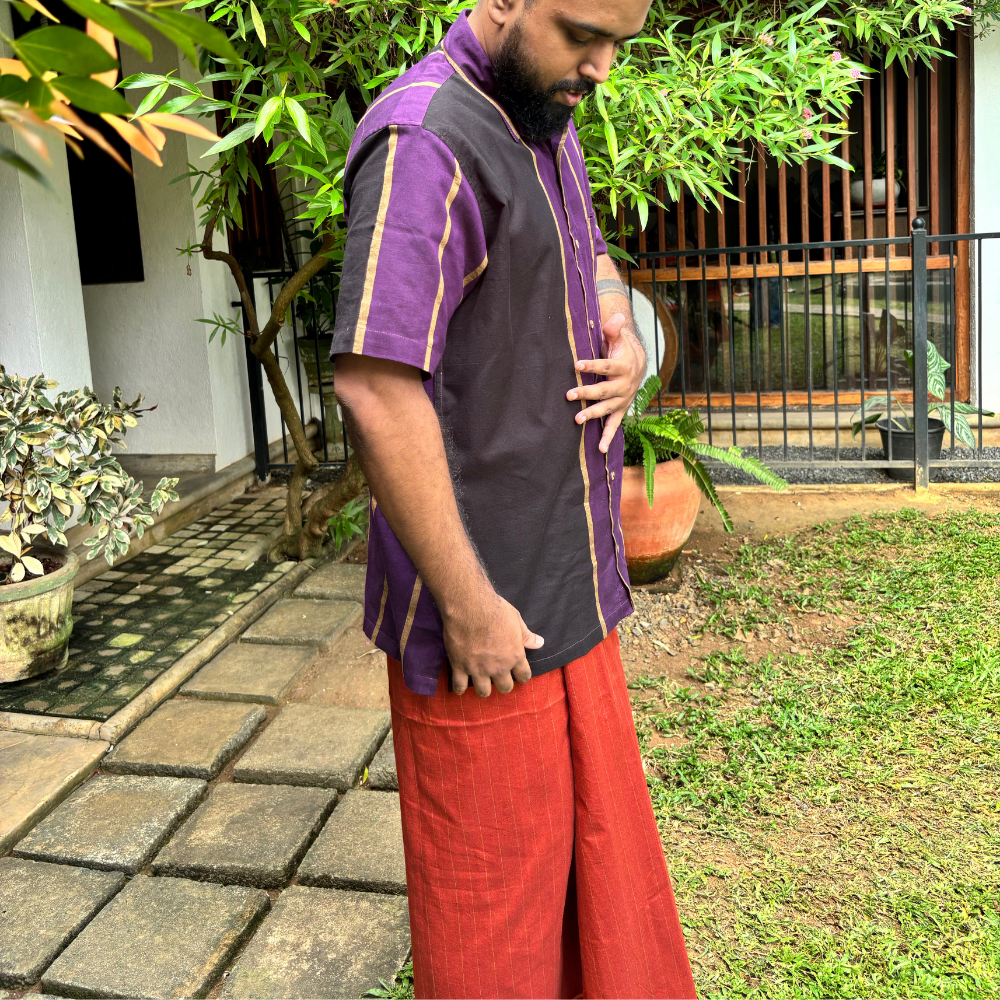 Dark Orange , Mustard And Yellow Cream Striped Handloom Sarong | Standard Size