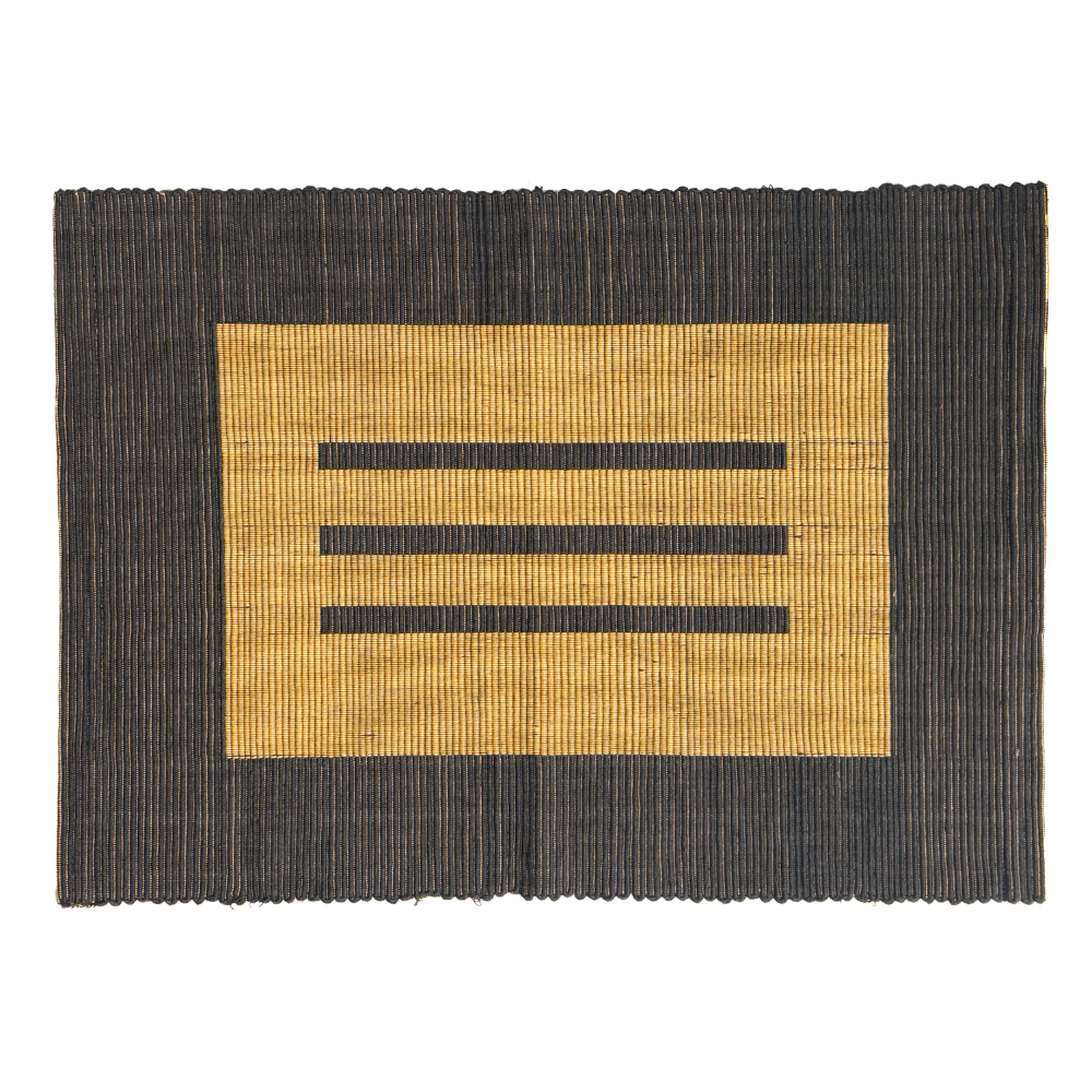 Black & Dark Yellow Patterned Handloom Table Mat