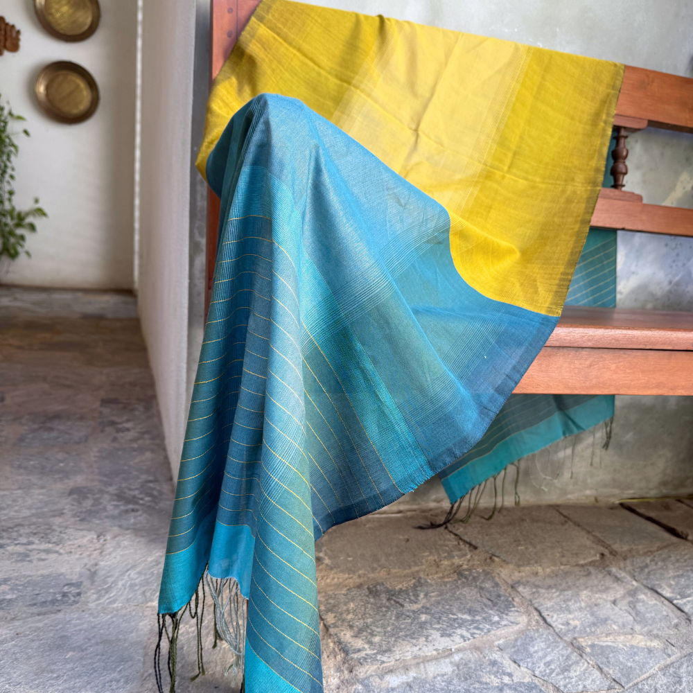 Dark Yellow Blue And Green Mixed Shawl