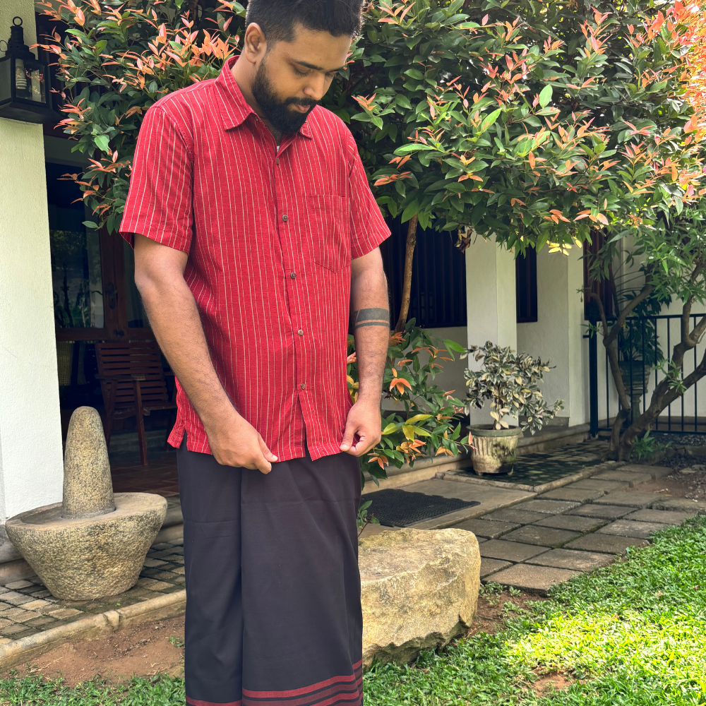 Maroon And Ash Striped Handloom Shirt | Large Size