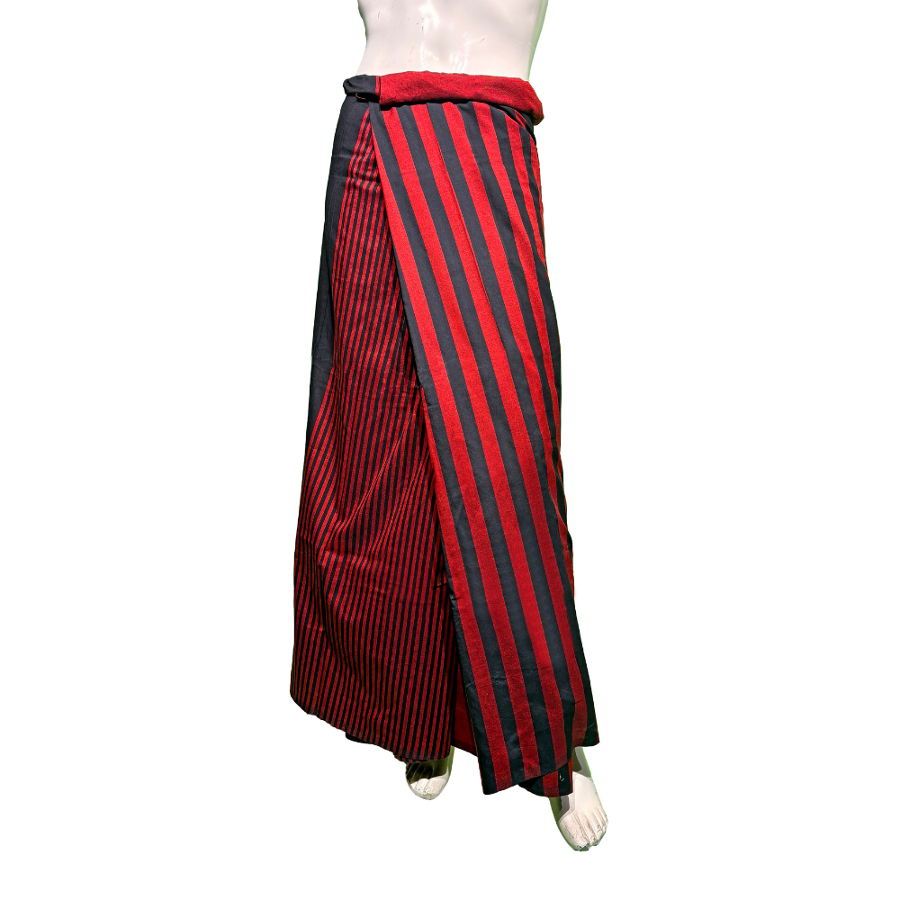 Black & Maroon Striped Handloom Sarong | Large Size