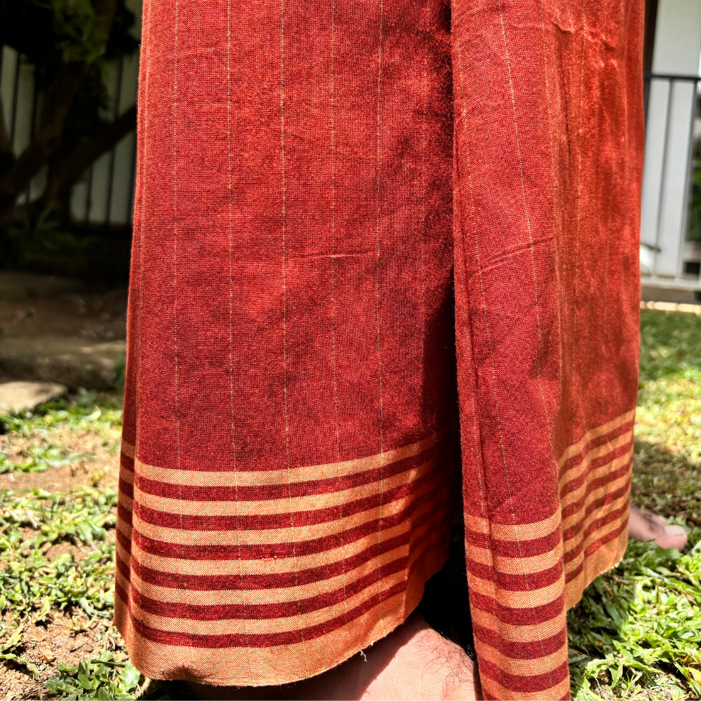 Dark Orange , Mustard And Yellow Cream Striped Handloom Sarong | Standard Size