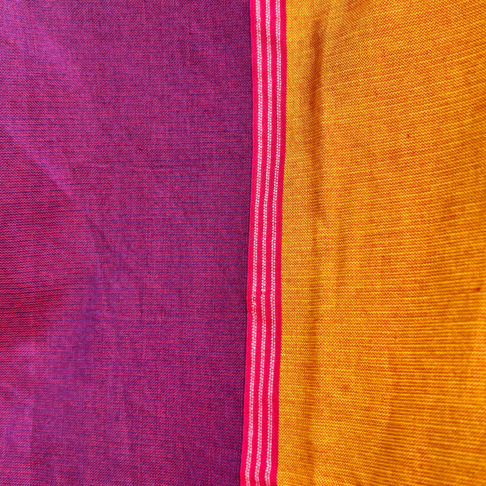 Purple , Orange And Yellow Striped Silk Lungi