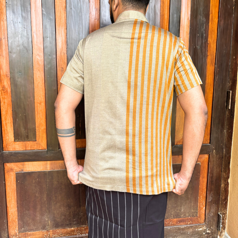 Ash And Mustard Striped Handloom Shirt | Small Size