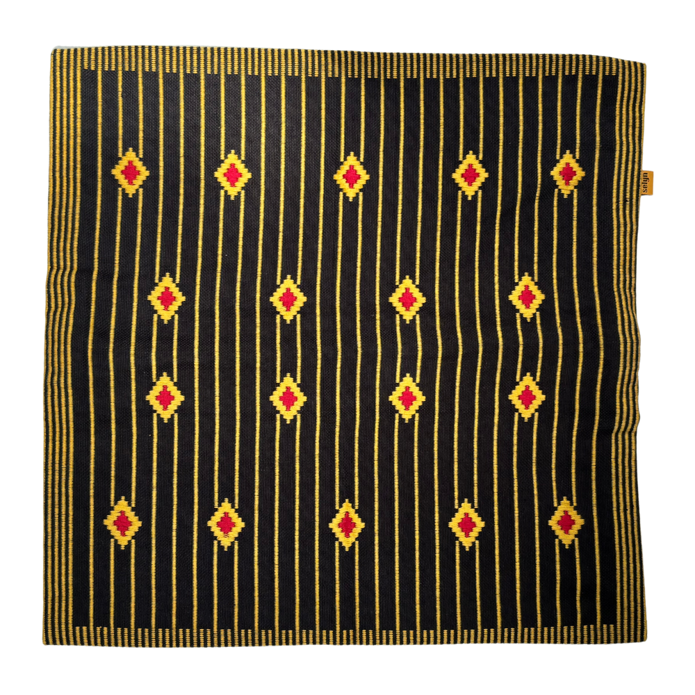 Yellow And Black Dumbara Cushion Cover | 18 x 18 Inches