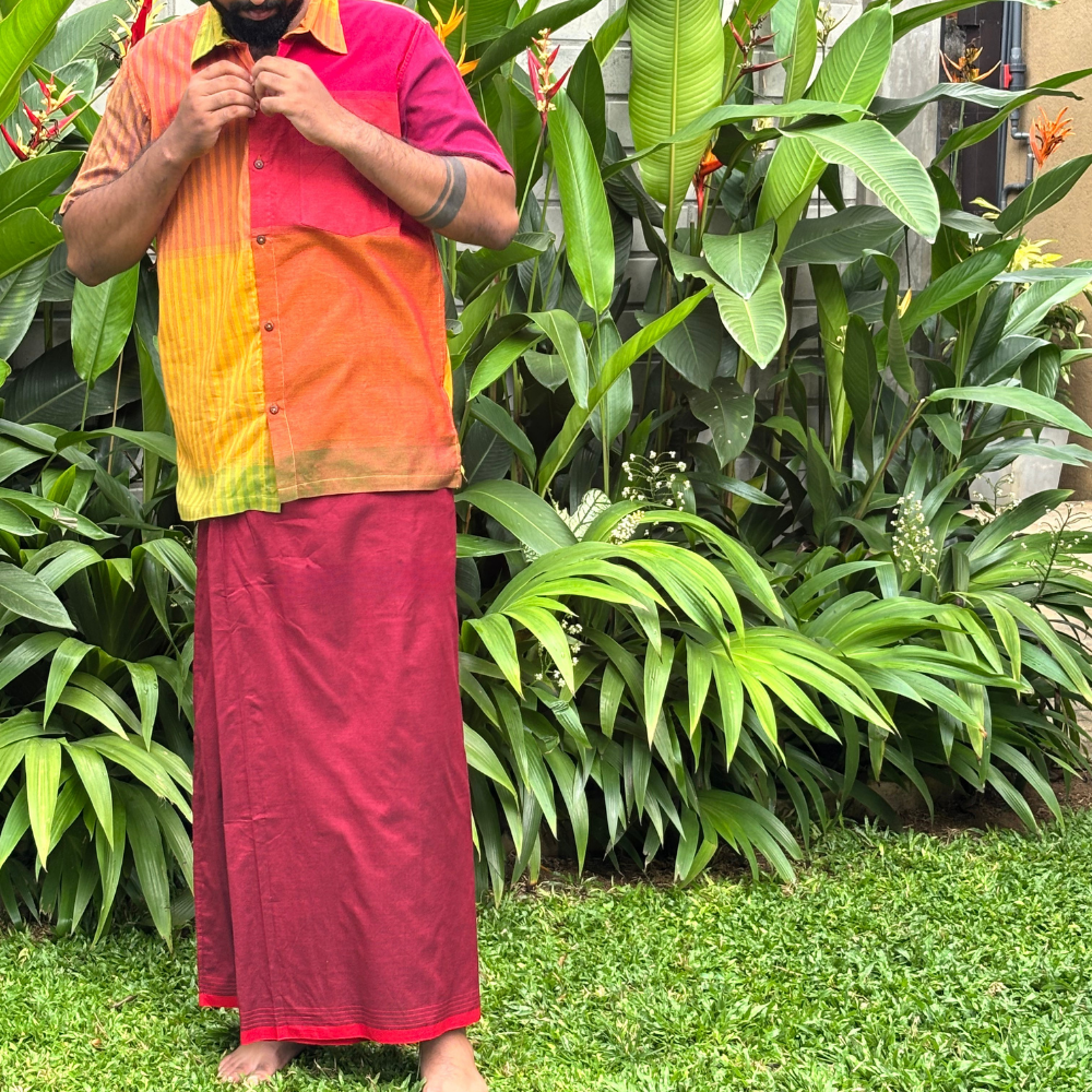 Maroon and Red Striped Handloom Sarong | Standard Size
