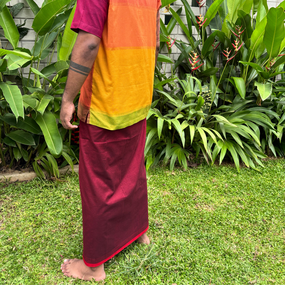 Maroon and Red Striped Handloom Sarong | Standard Size