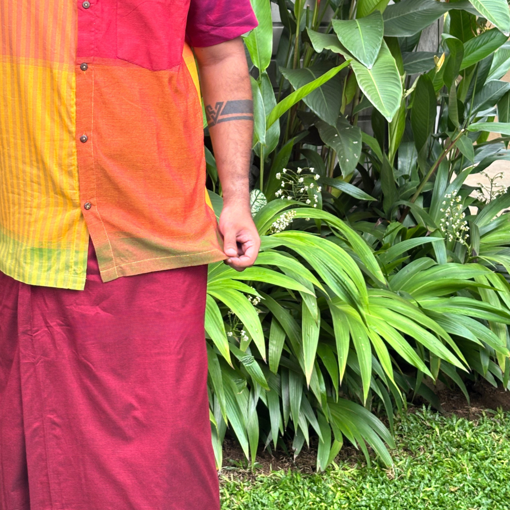 Maroon and Red Striped Handloom Sarong | Standard Size