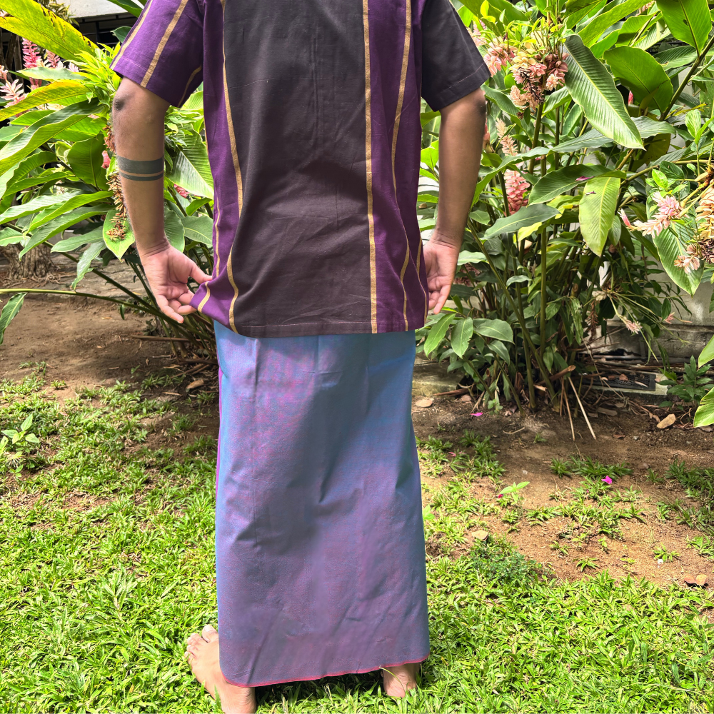 Light Blue And Purple Striped Handloom Sarong | Standard Size