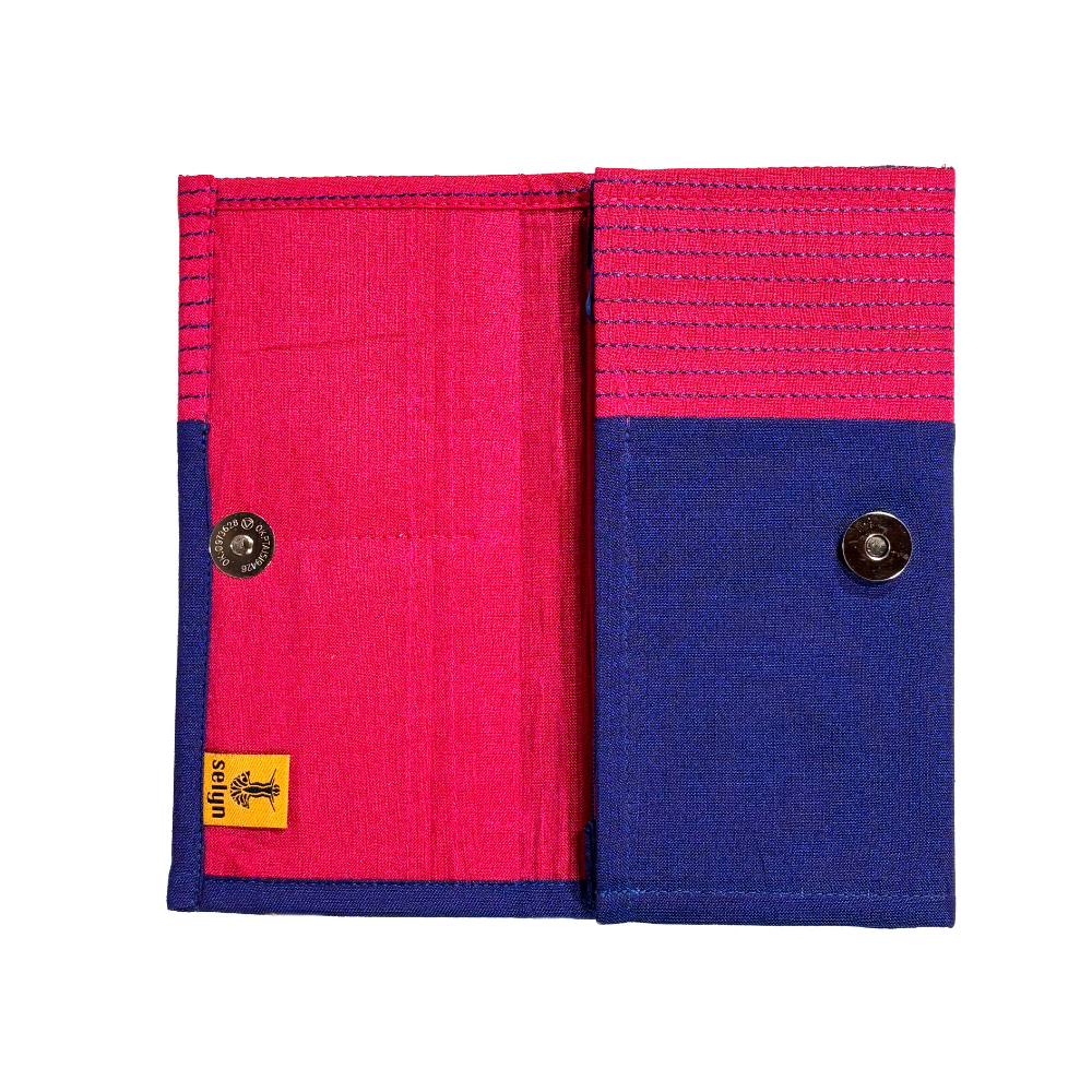 Handloom Fabric Wallet - Pink & Blue | Small Size