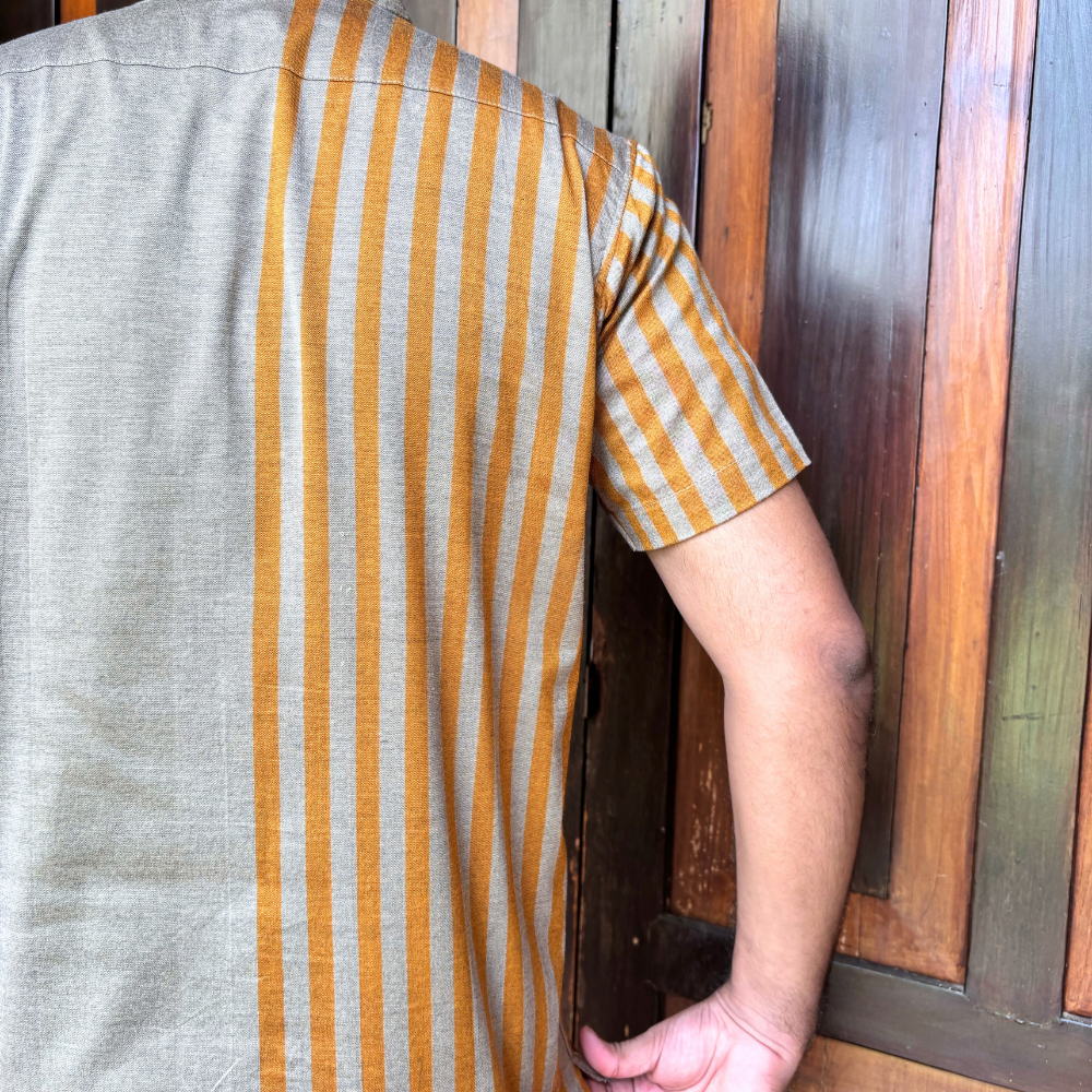 Ash And Mustard Striped Handloom Shirt | Small Size