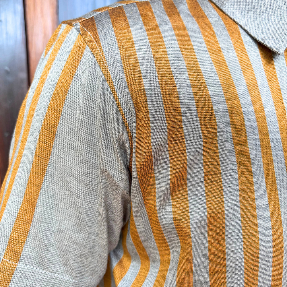 Ash And Mustard Striped Handloom Shirt | Small Size
