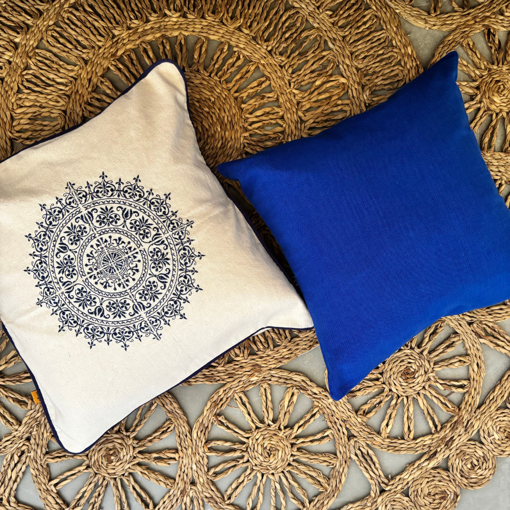Navy Blue Dumbara Mandala Cushion Cover| 18 x 18 Inches