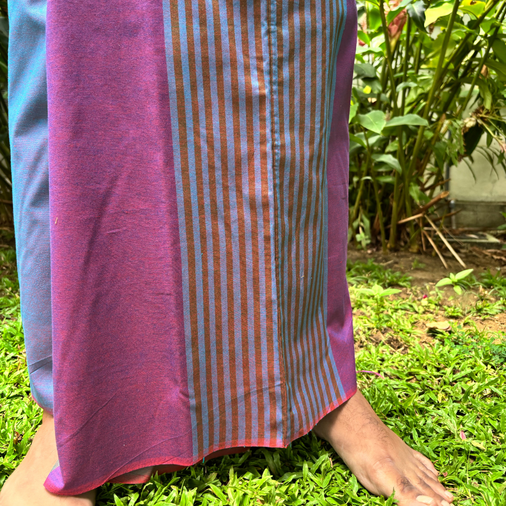 Light Blue And Purple Striped Handloom Sarong | Standard Size