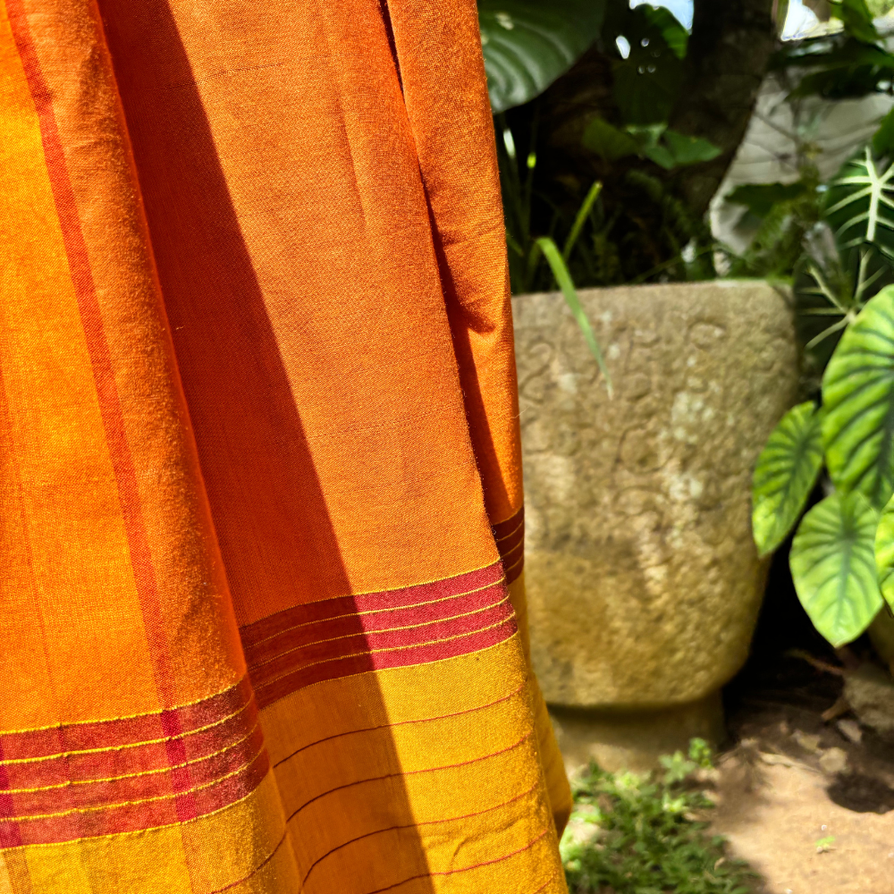Orange And Brown Mustard With Mustard Tussar Handloom Saree