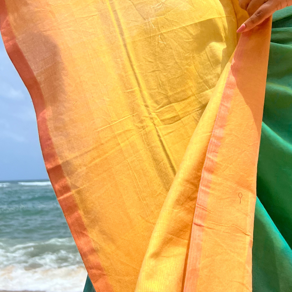 Yellow And Orange Cotton Handloom Shawl