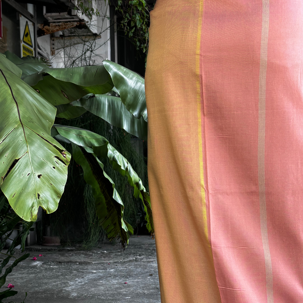 Soft Peach And Yellow Striped Silk Lungi