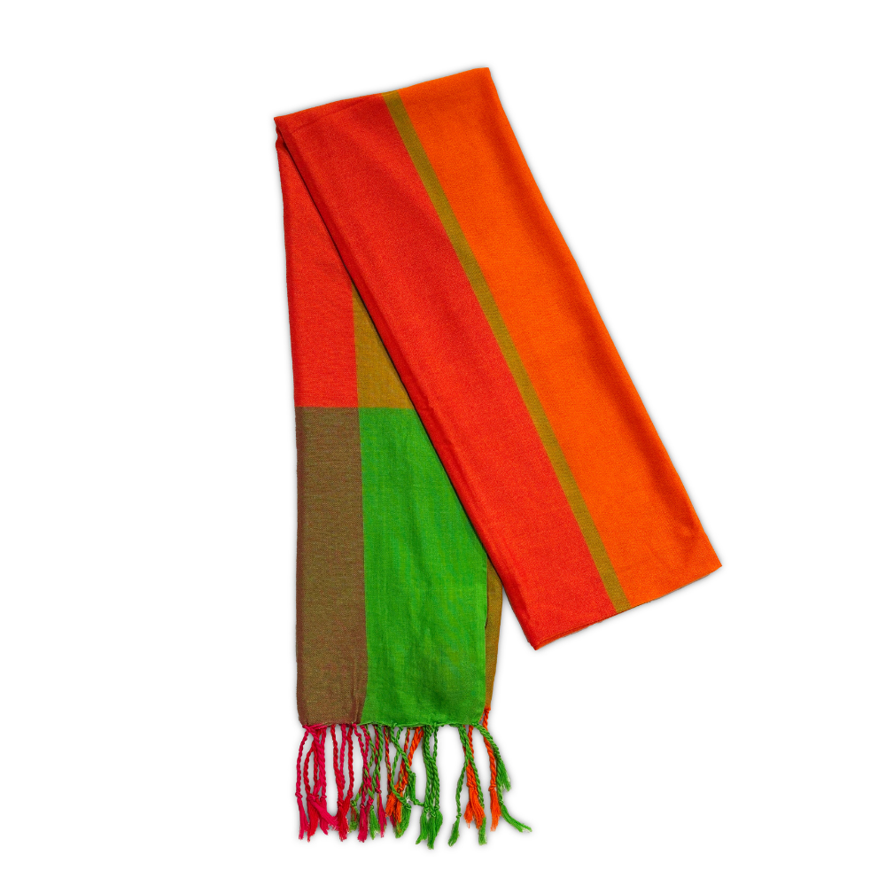 Yellow , Brown & Green Striped Shawl