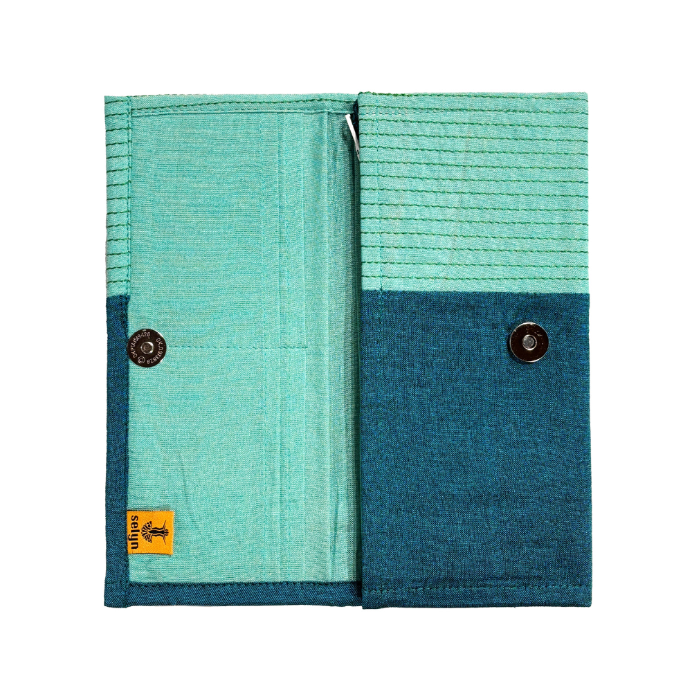 Handloom Fabric Wallet - Light & Dark Green | Large Size