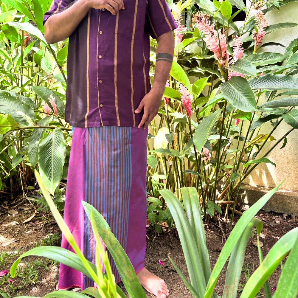 Light Blue And Purple Striped Handloom Sarong | Standard Size