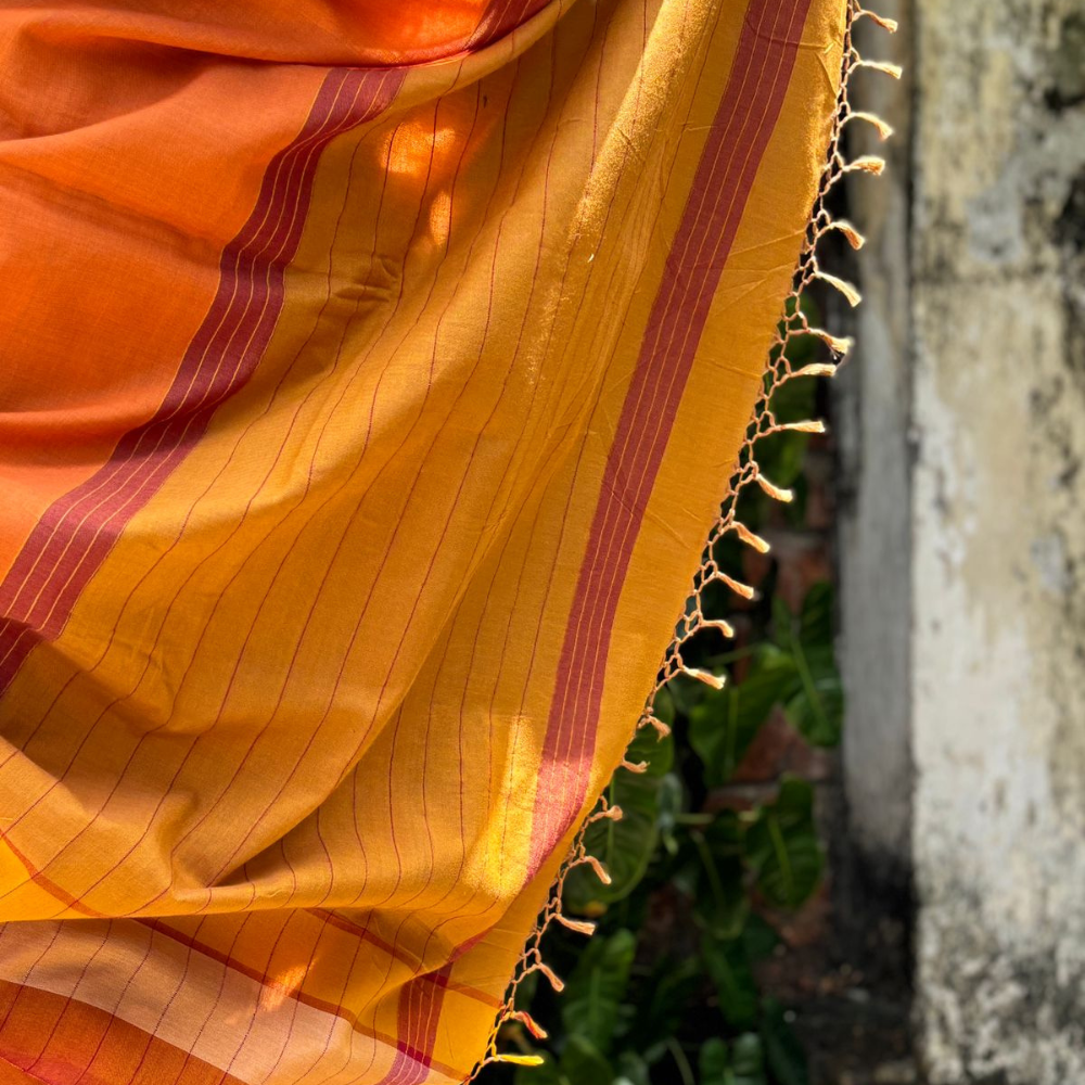Orange And Brown Mustard With Mustard Tussar Handloom Saree
