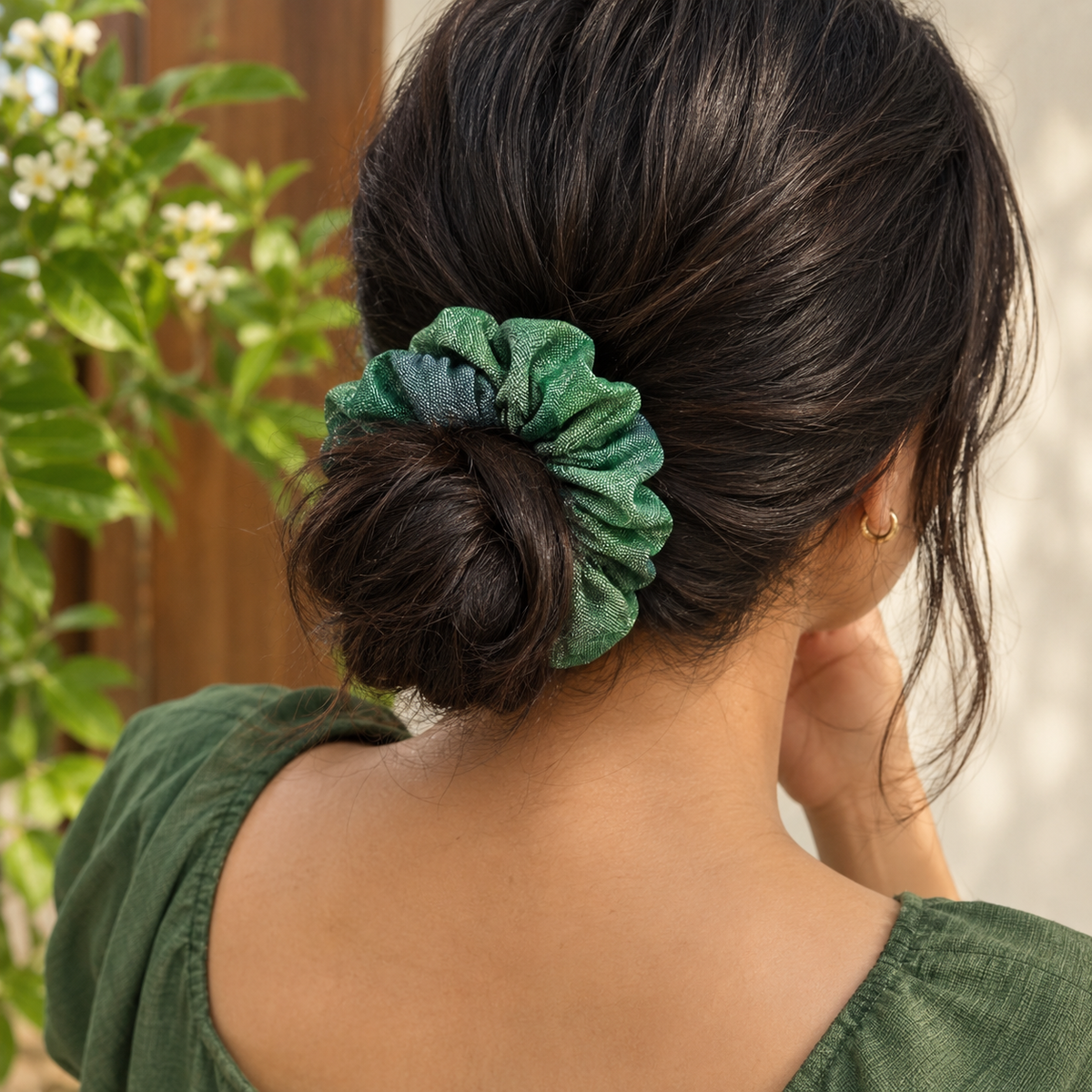 Green Handloom Scrunchie
