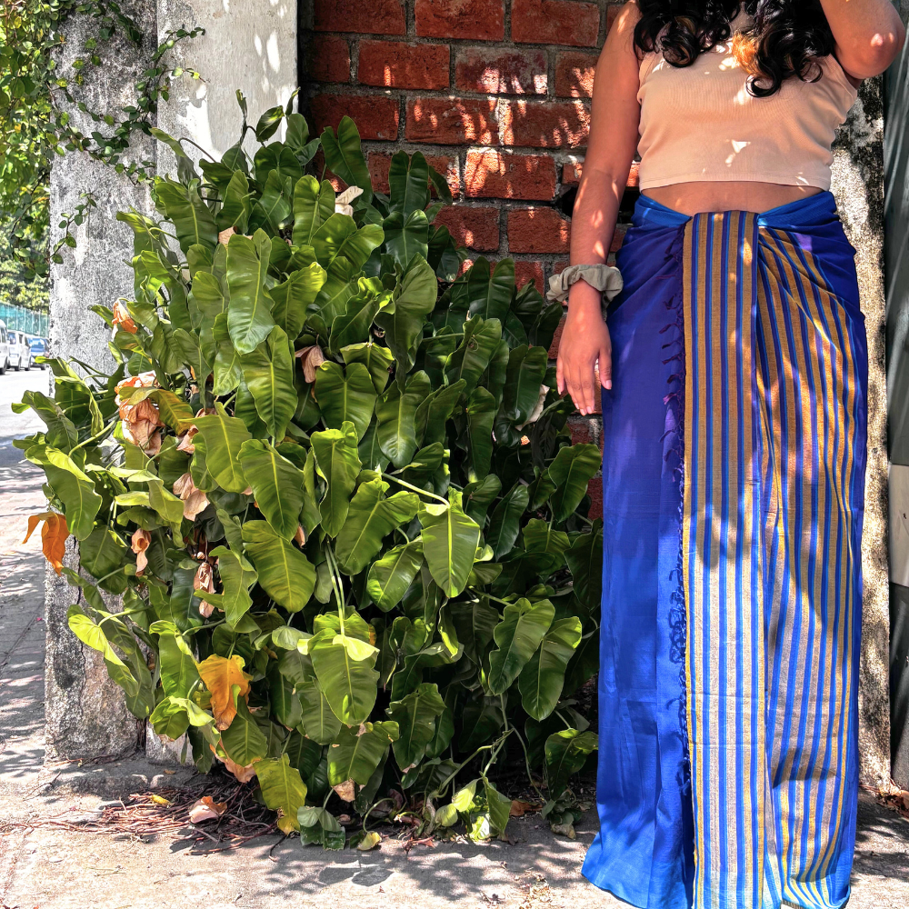 Blue And Gold Striped Lungi