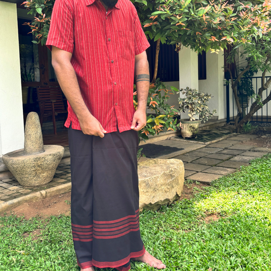Black And Maroon Striped Handloom Sarong | Standard Size