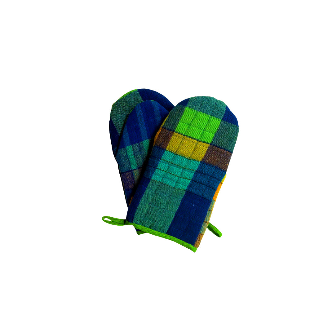 Blue And Yellow Patchwork Handloom Oven Glove