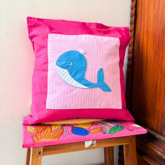 Kids Pink Fish Cushion Cover| 16 x 16 Inches