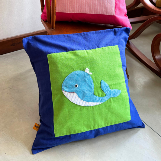 Kids Blue Fish Cushion Cover| 16 x 16 Inches
