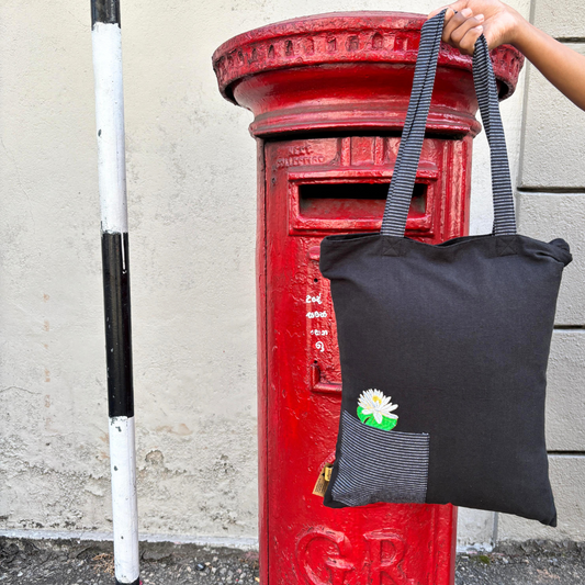 Black Tote Bag With Nelum Mala