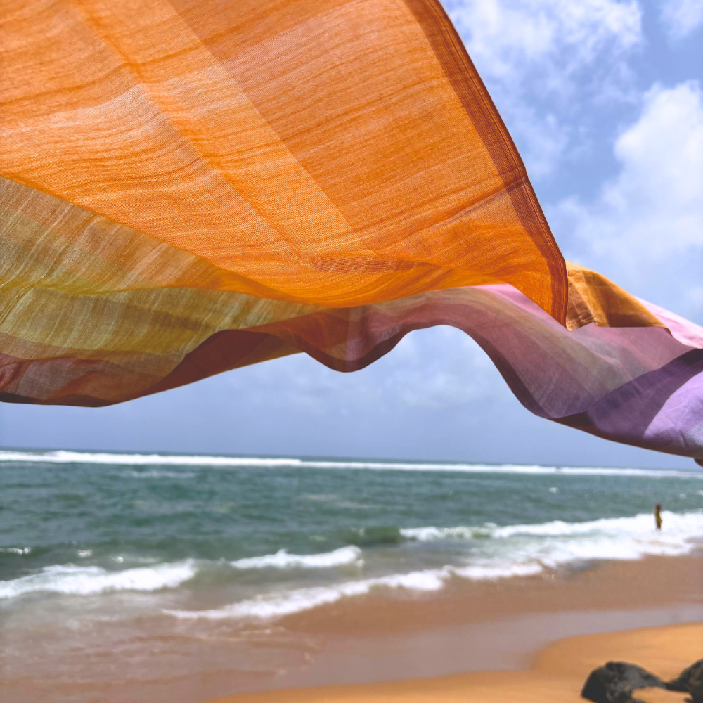 Light Pink , Light Purple And Mustard Cotton Handloom Shawl