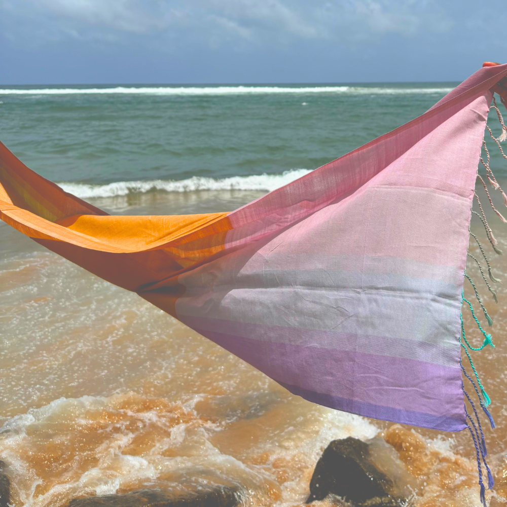 Light Pink , Light Purple And Mustard Cotton Handloom Shawl