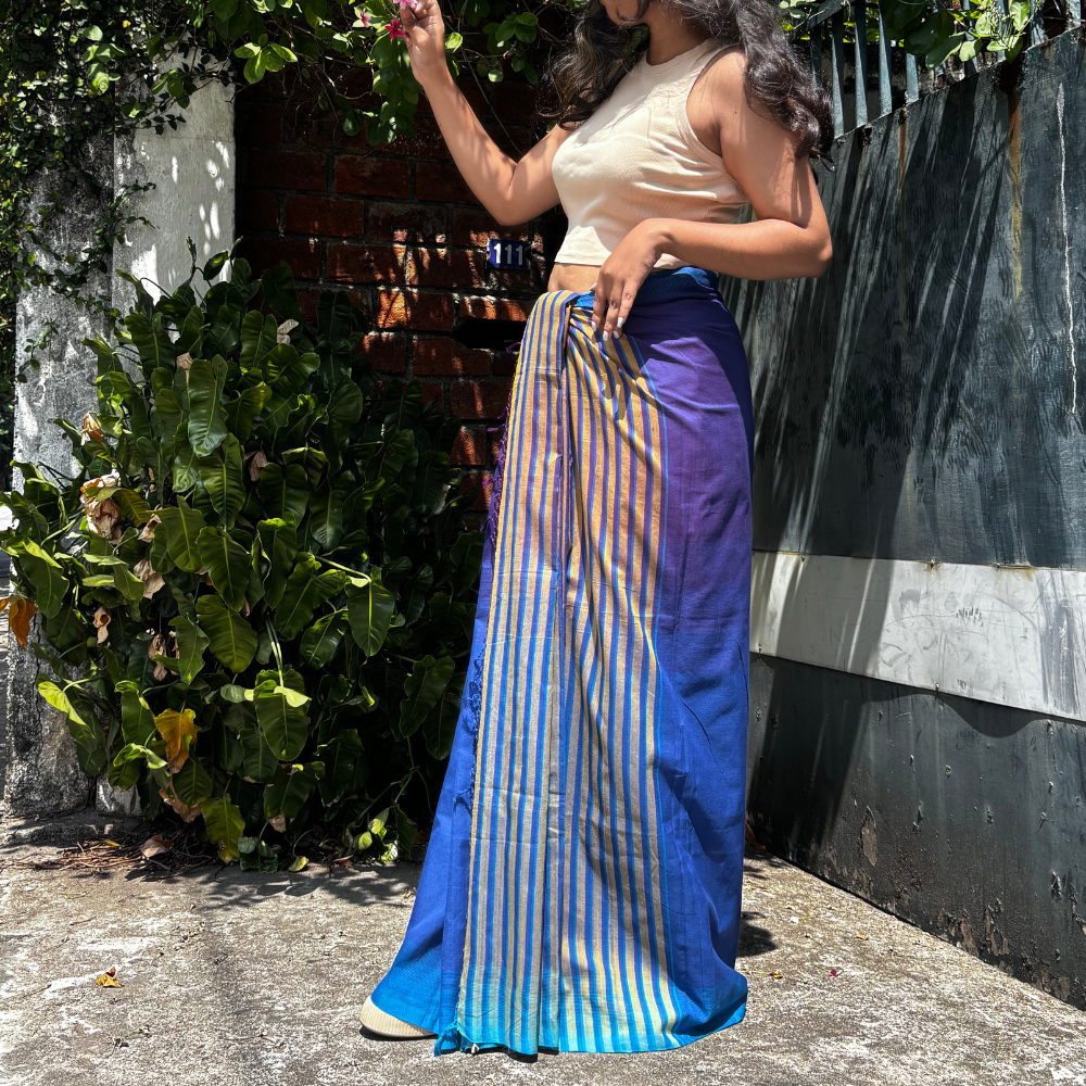 Blue And Gold Striped Lungi