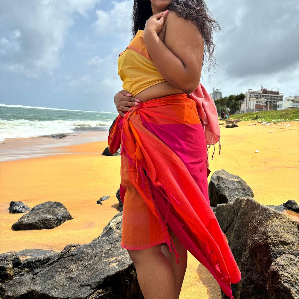 Orange & Pink Cotton Handloom Beach Wrap