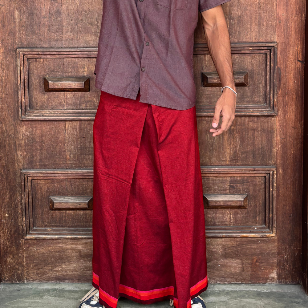 Maroon Cotton Handloom Sarong | Youth Size | Ages 8–11