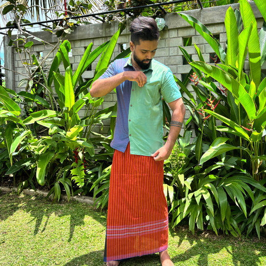 Maroon , Orange , Blue , Light Blue And Purple Striped Handloom Sarong | Standard Size