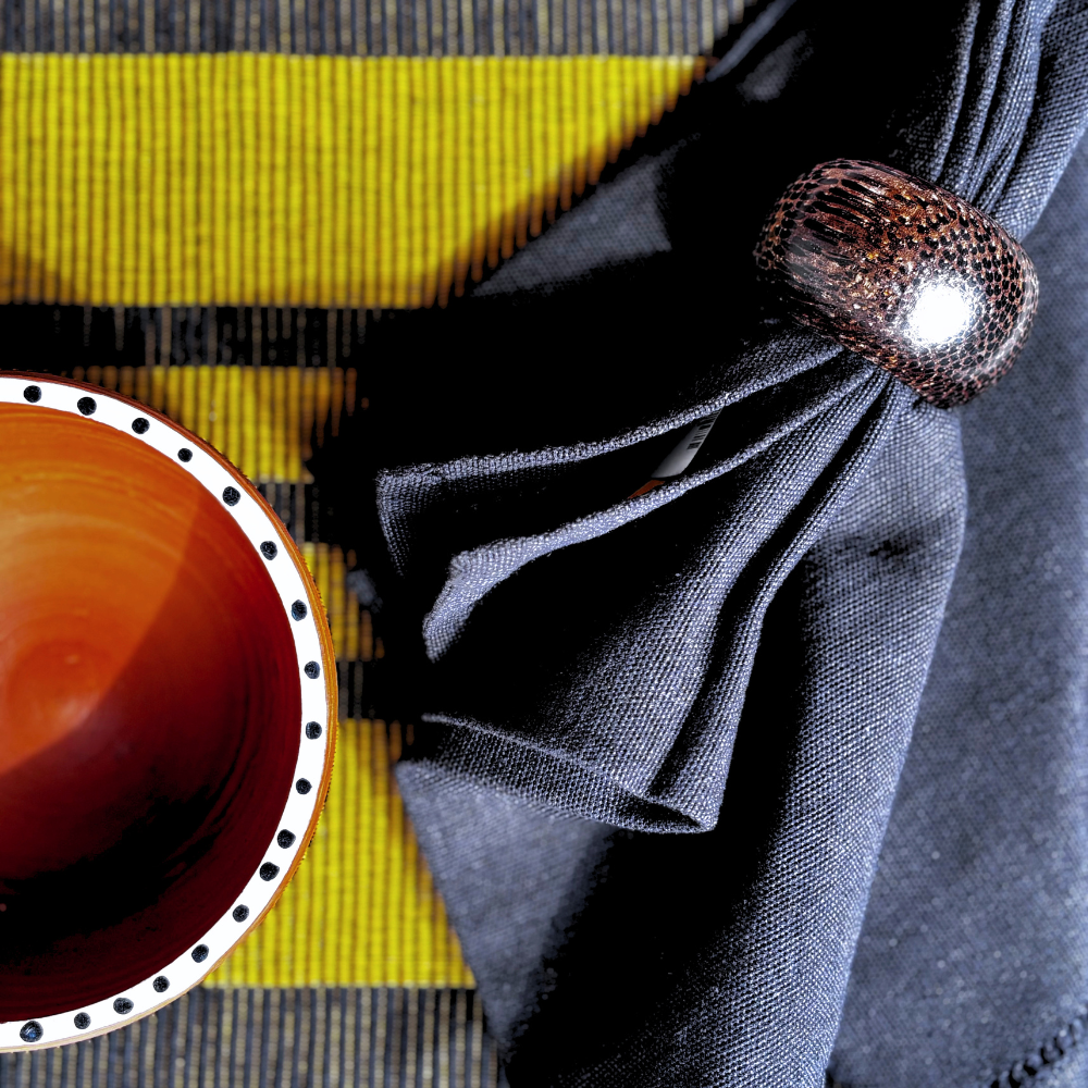 Black & Yellow Patterned Table Mat & Napkin Set-6 Seater