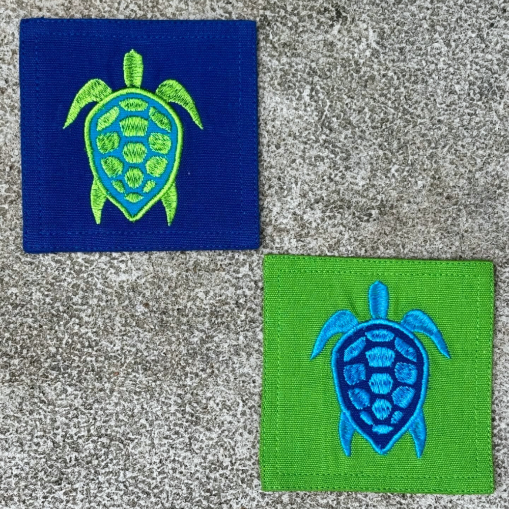 Blue Turtle Embroidered Coasters