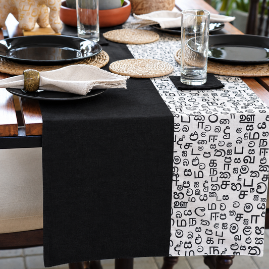 Black And White Akuru Handloom Table Runner | 8 Seater