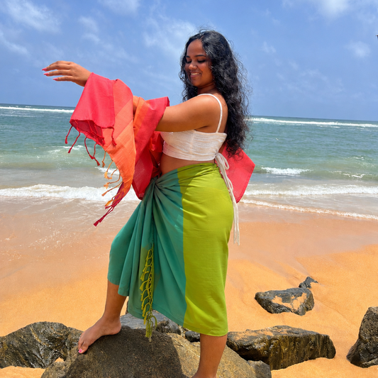 Three Tone Green Cotton Handloom Beach Wrap