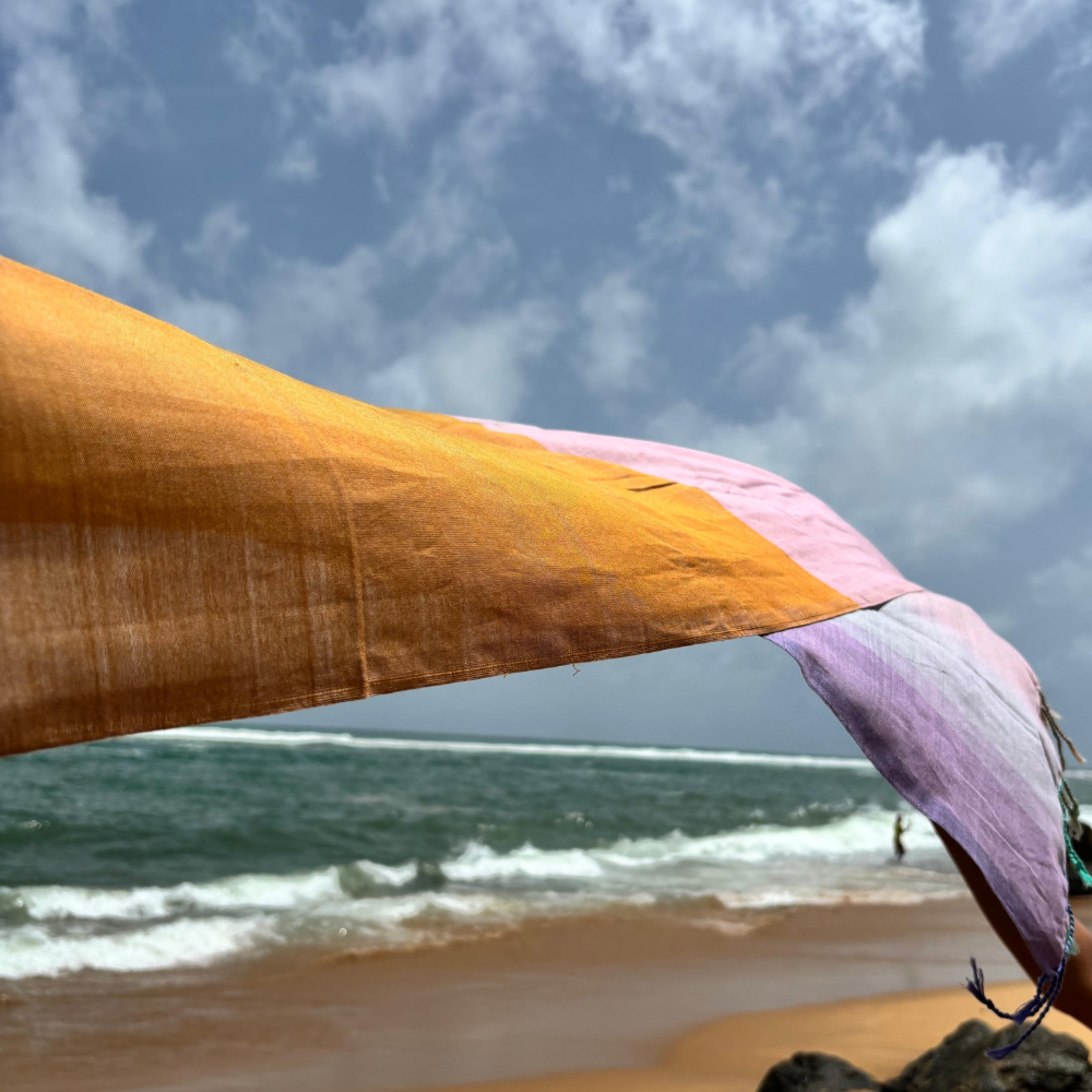 Light Pink , Light Purple And Mustard Cotton Handloom Shawl