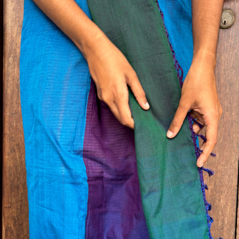 Purple , Orange And Yellow Striped Cotton Handloom Lungi