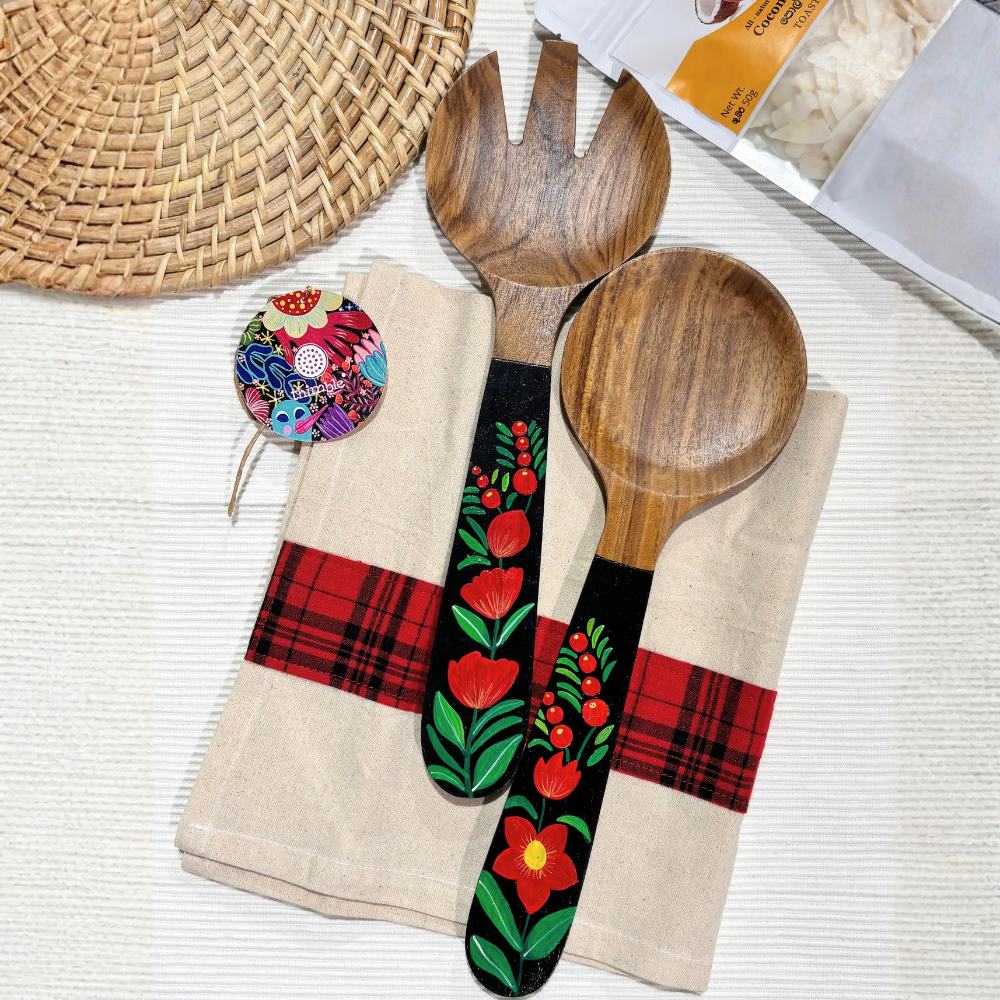 Wooden Salad Spoon And Tea Napkin