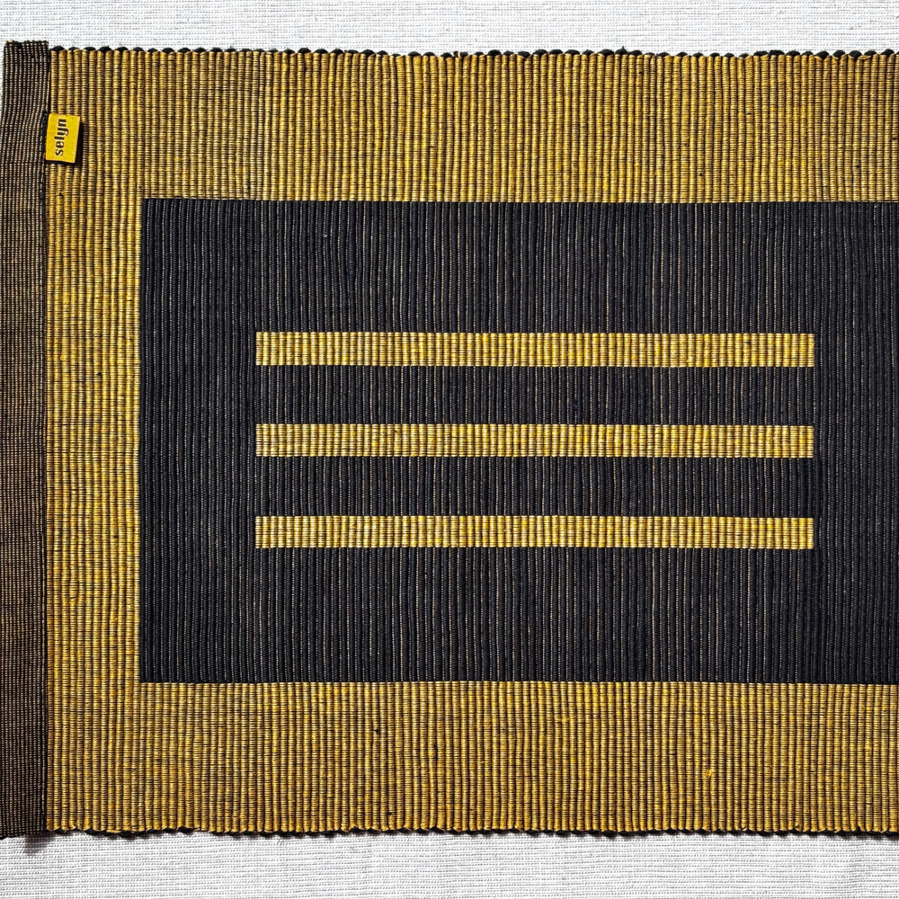Black & Yellow Patterned Table Mat & Napkin Set-6 Seater