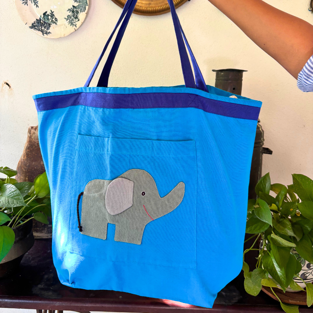 Handloom Cotton Tote Bag With Elephant Design