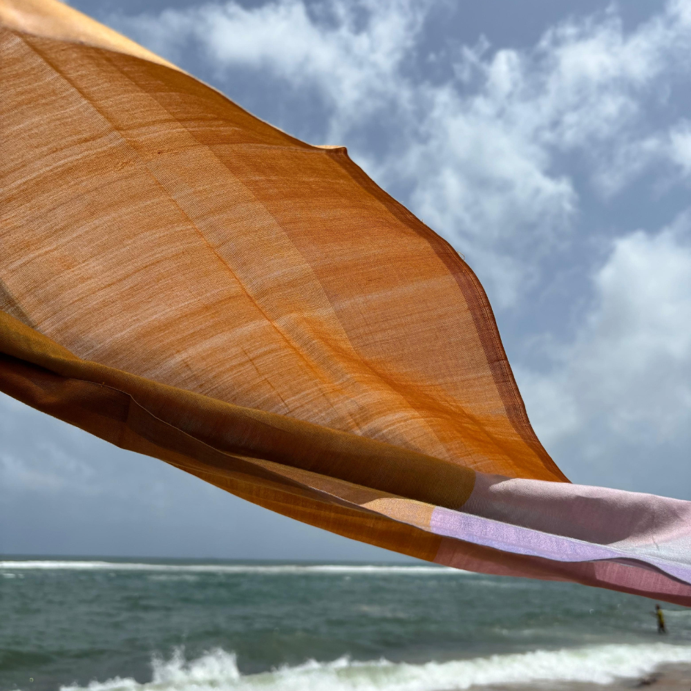 Light Pink , Light Purple And Mustard Cotton Handloom Shawl
