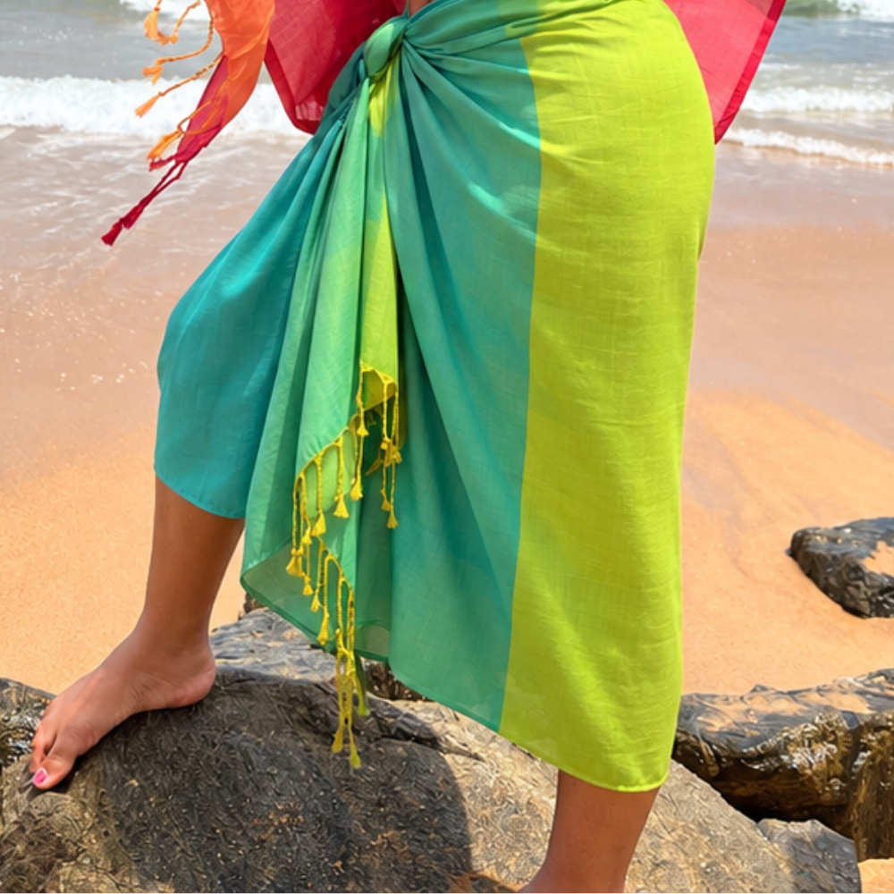 Three Tone Green Cotton Handloom Beach Wrap