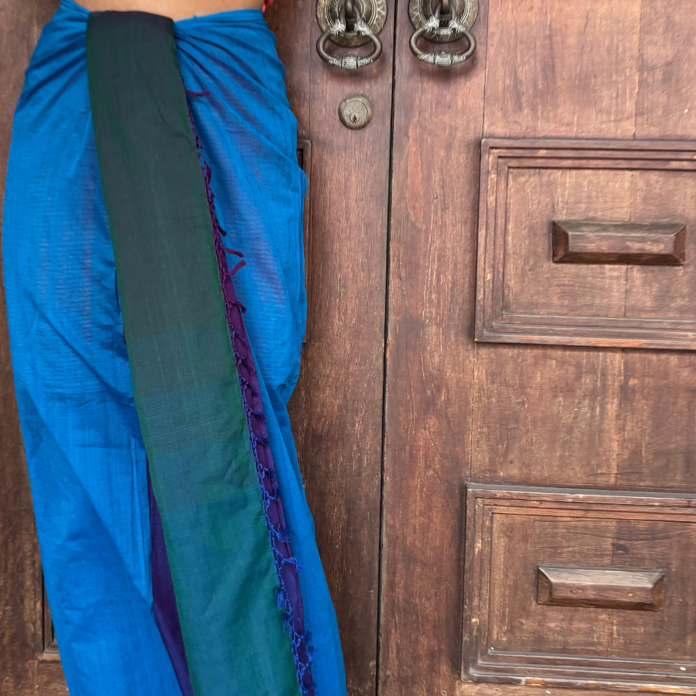 Purple , Orange And Yellow Striped Cotton Handloom Lungi